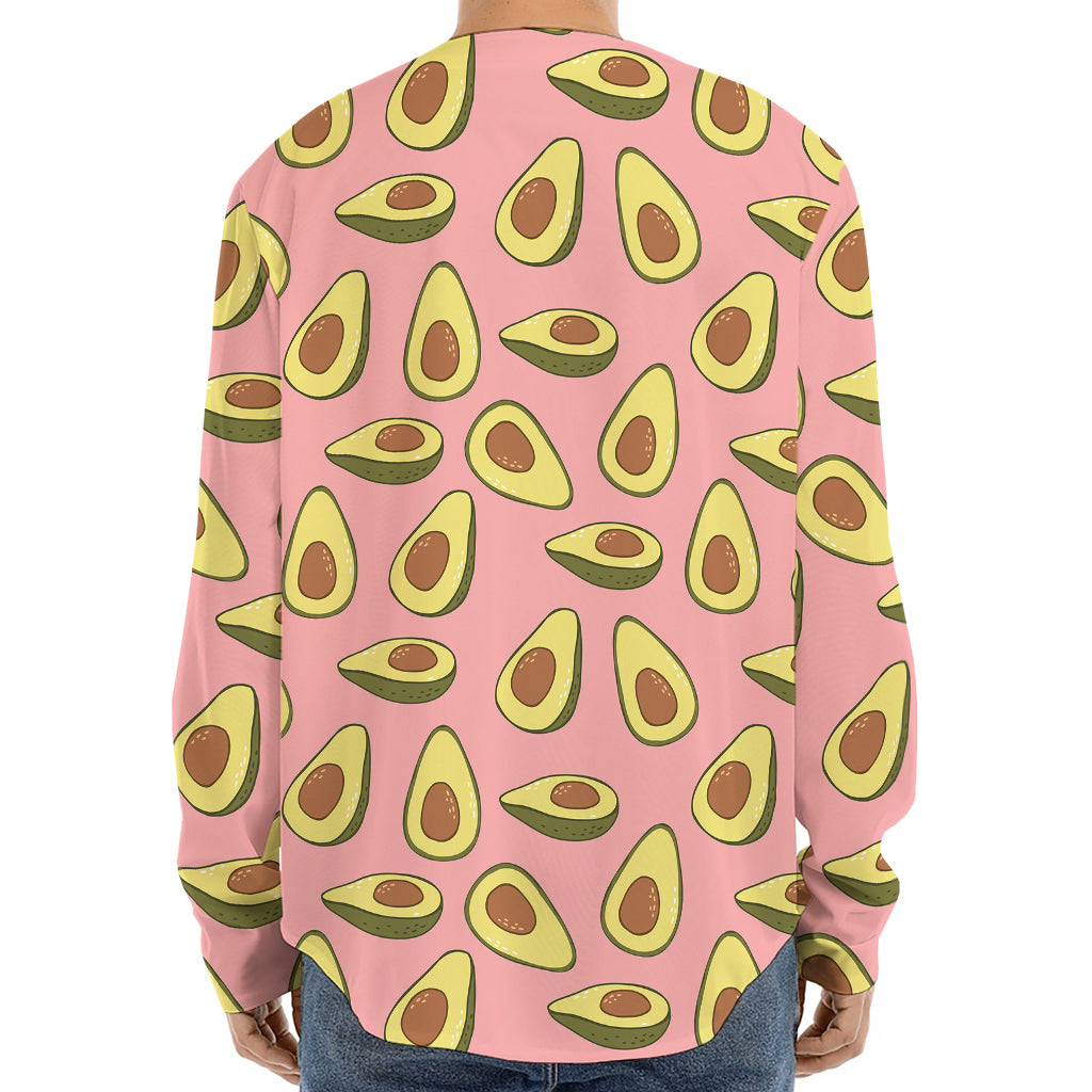 Cute Avocado Pattern Print Long Sleeve Baseball Jersey