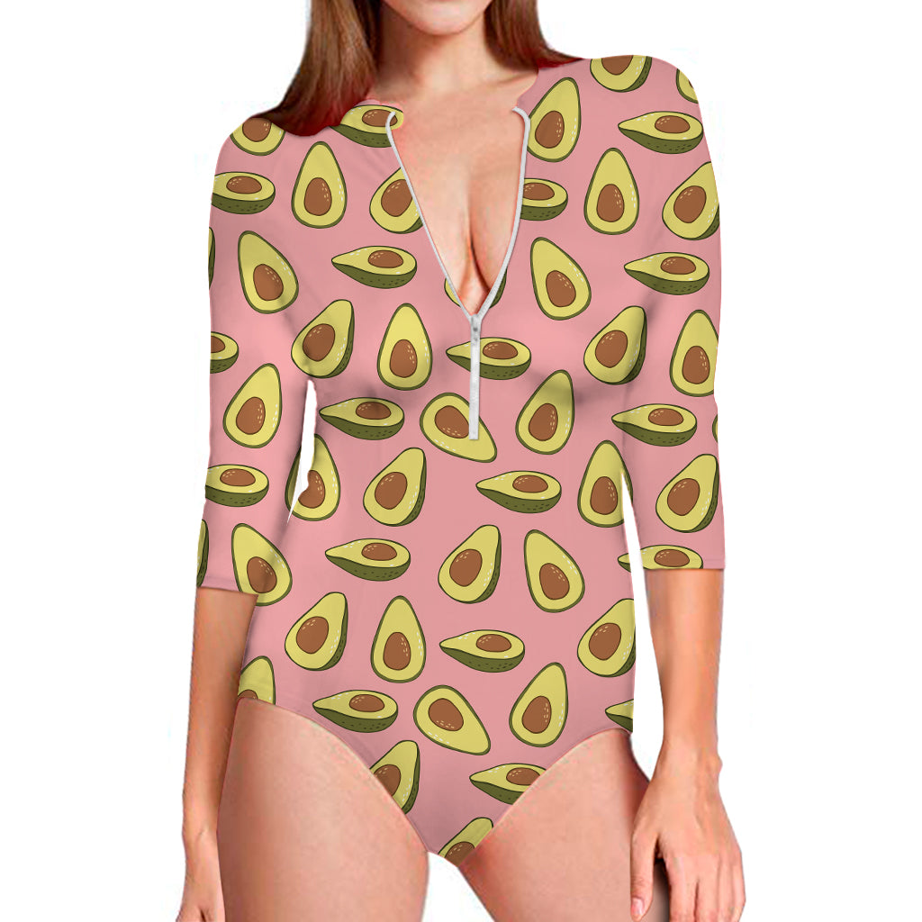 Cute Avocado Pattern Print Long Sleeve Swimsuit