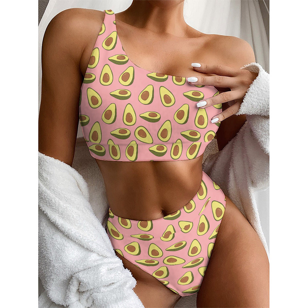 Cute Avocado Pattern Print One Shoulder Bikini Top