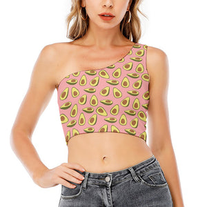 Cute Avocado Pattern Print One Shoulder Crop Top