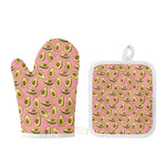Cute Avocado Pattern Print Oven Mitt And Pot Holder Set