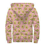 Cute Avocado Pattern Print Sherpa Lined Zip Up Hoodie