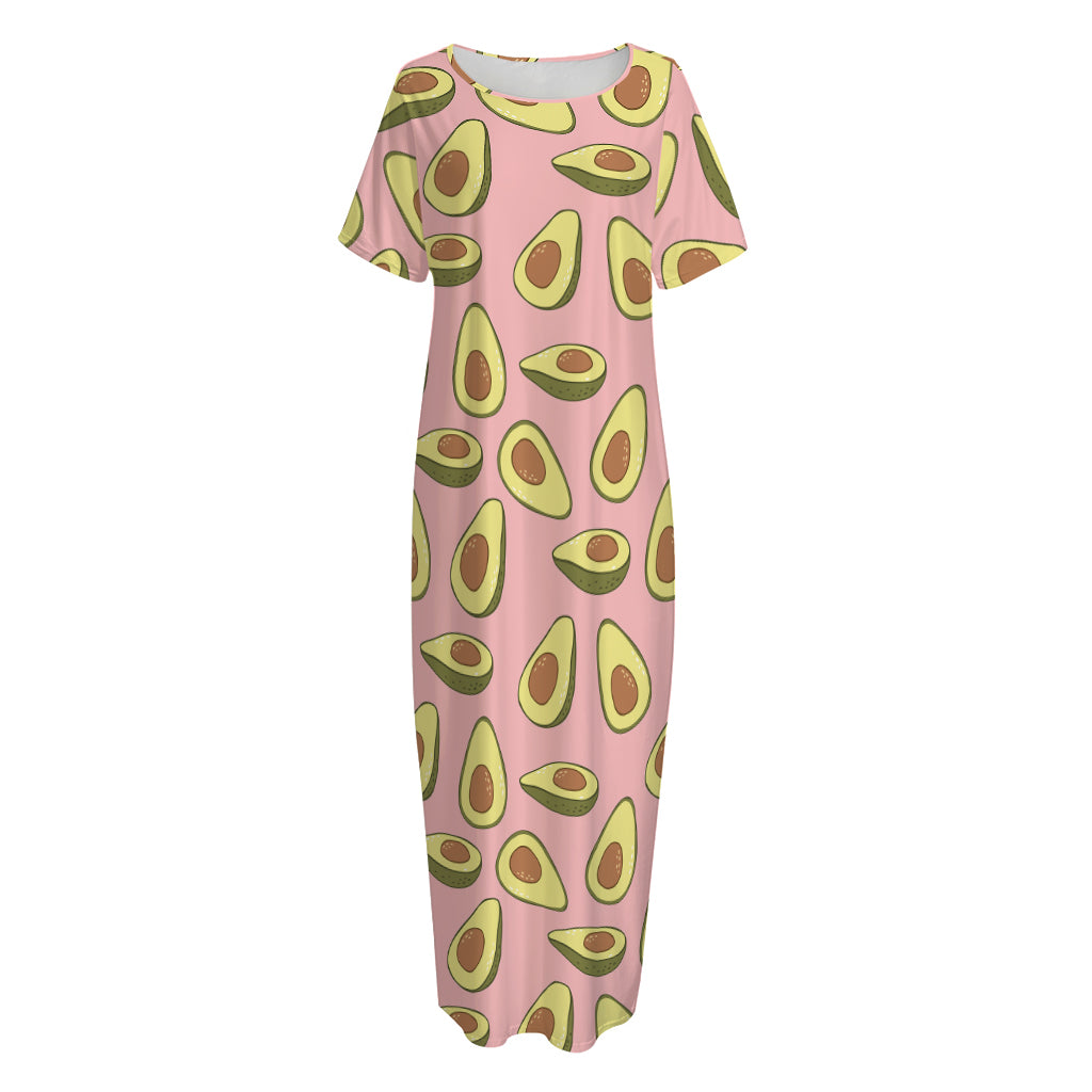 Cute Avocado Pattern Print Short Sleeve Long Nightdress