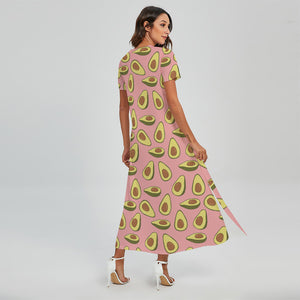 Cute Avocado Pattern Print Short Sleeve Maxi Dress