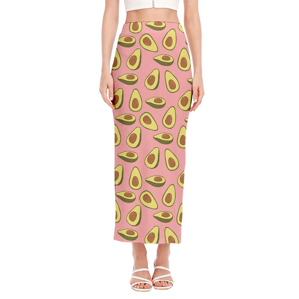 Cute Avocado Pattern Print Side Slit Maxi Skirt