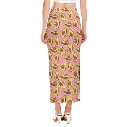 Cute Avocado Pattern Print Side Slit Maxi Skirt