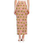 Cute Avocado Pattern Print Side Slit Maxi Skirt