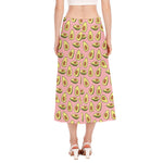 Cute Avocado Pattern Print Side Slit Midi Skirt