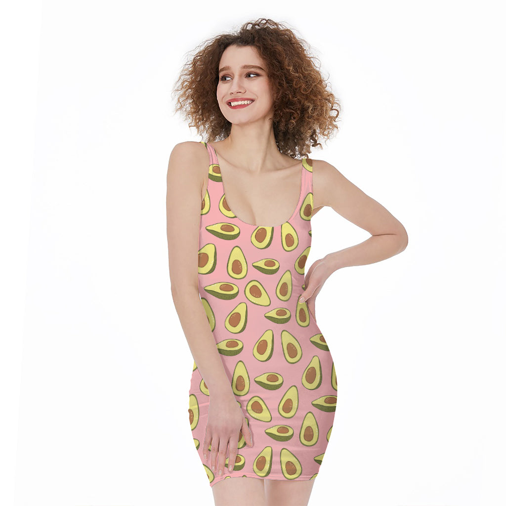 Cute Avocado Pattern Print Sleeveless Bodycon Dress