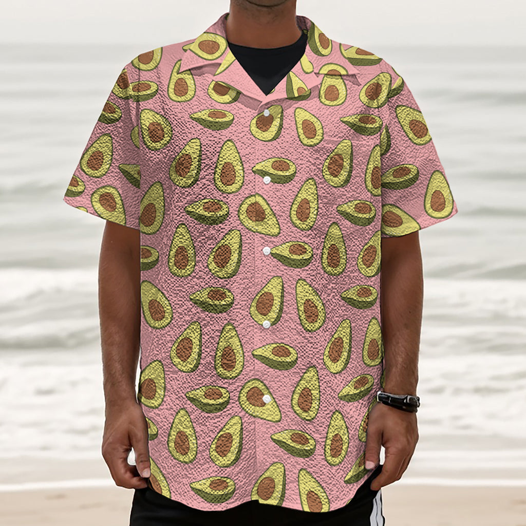 Cute Avocado Pattern Print Textured Short Sleeve Shirt