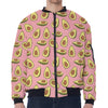 Cute Avocado Pattern Print Zip Sleeve Bomber Jacket