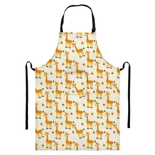 Cute Baby Giraffe Pattern Print Bib Apron With Pocket
