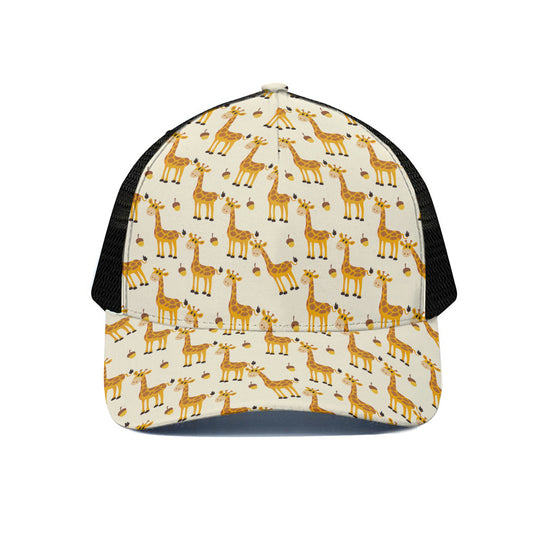 Cute Baby Giraffe Pattern Print Black Mesh Trucker Cap