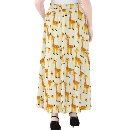 Cute Baby Giraffe Pattern Print Chiffon Maxi Skirt