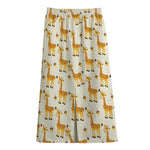 Cute Baby Giraffe Pattern Print Cotton Front Slit Maxi Skirt