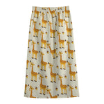 Cute Baby Giraffe Pattern Print Cotton Front Slit Maxi Skirt