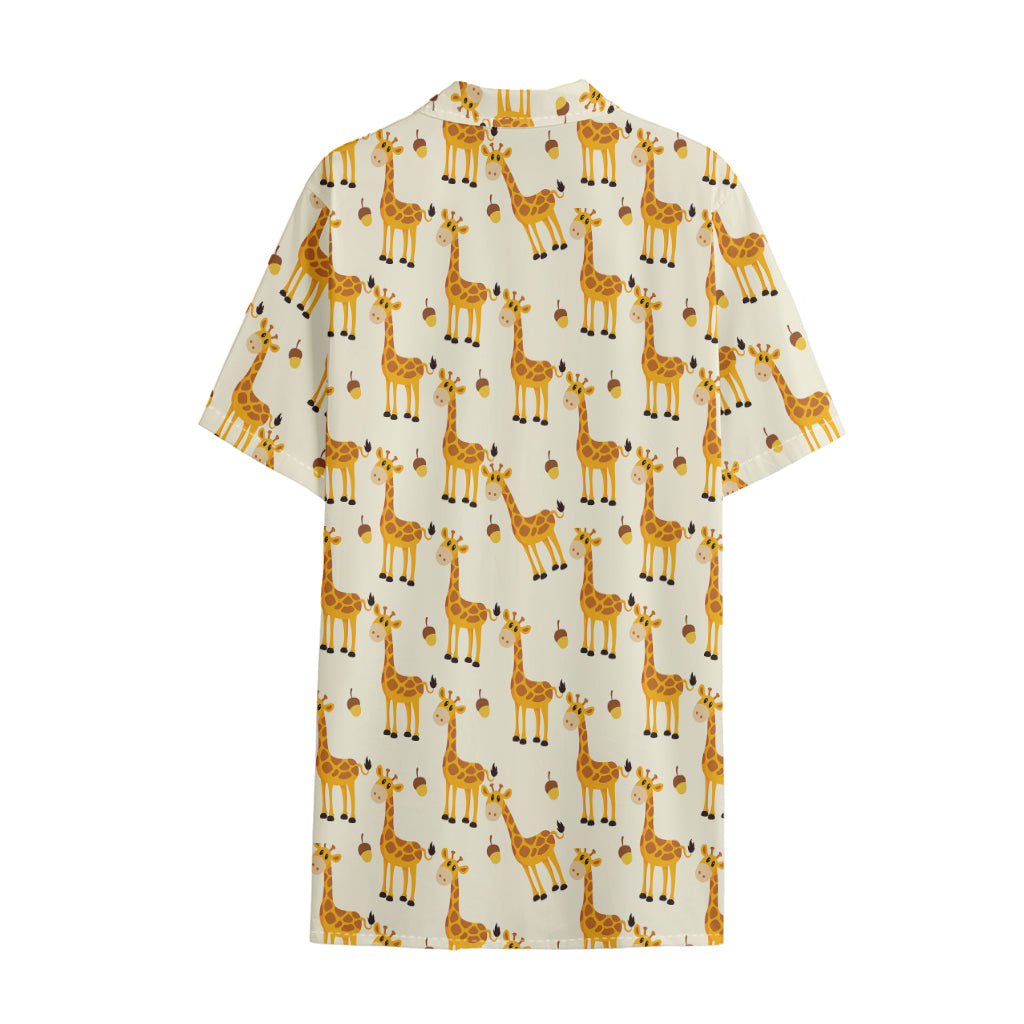 Cute Baby Giraffe Pattern Print Cotton Hawaiian Shirt