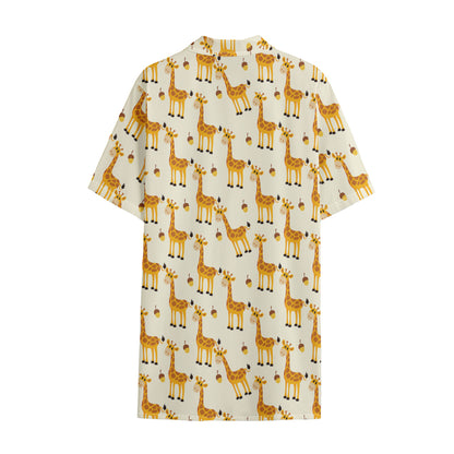 Cute Baby Giraffe Pattern Print Cotton Hawaiian Shirt