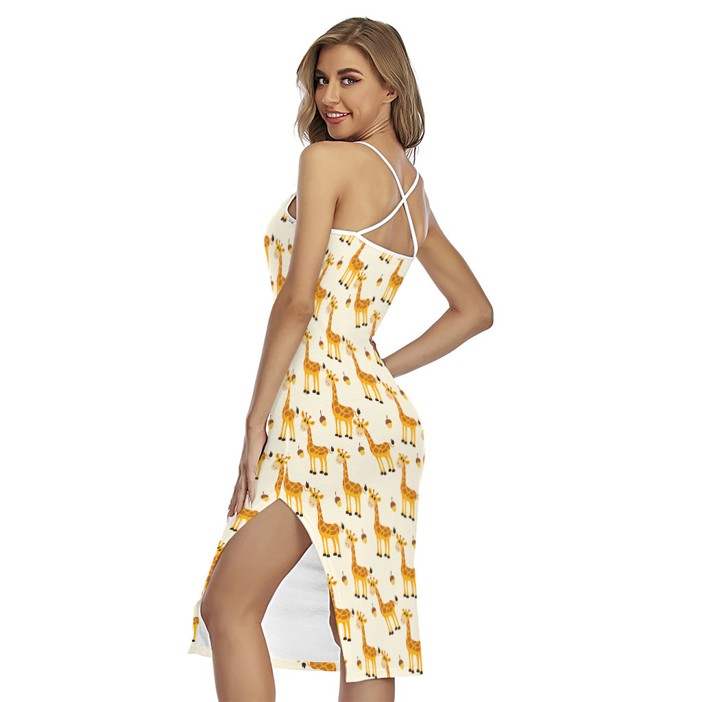 Cute Baby Giraffe Pattern Print Cross Back Cami Dress