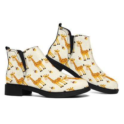 Cute Baby Giraffe Pattern Print Flat Ankle Boots