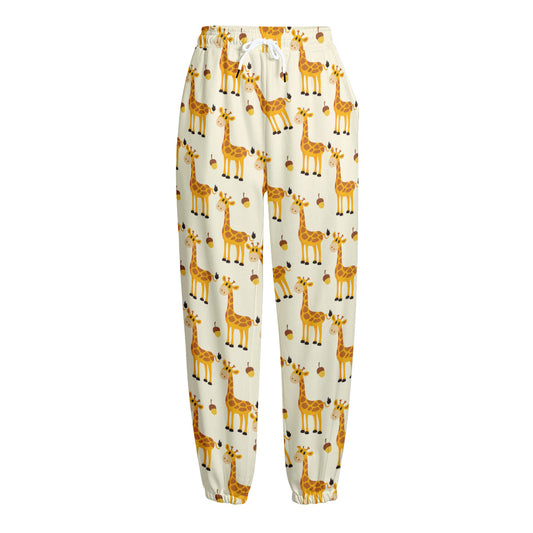 Cute Baby Giraffe Pattern Print Fleece Lined Knit Pants