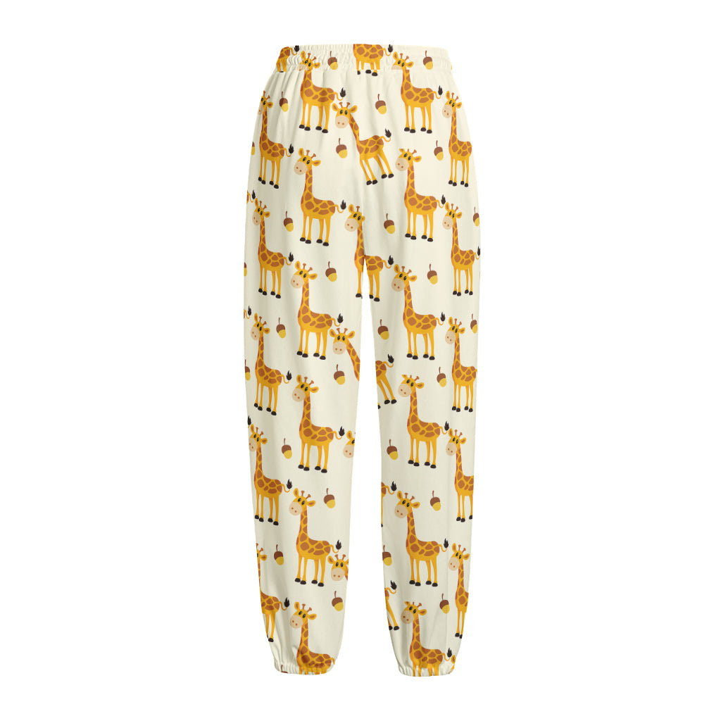 Cute Baby Giraffe Pattern Print Fleece Lined Knit Pants