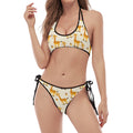 Cute Baby Giraffe Pattern Print Halter Scoop Tie Side Bikini