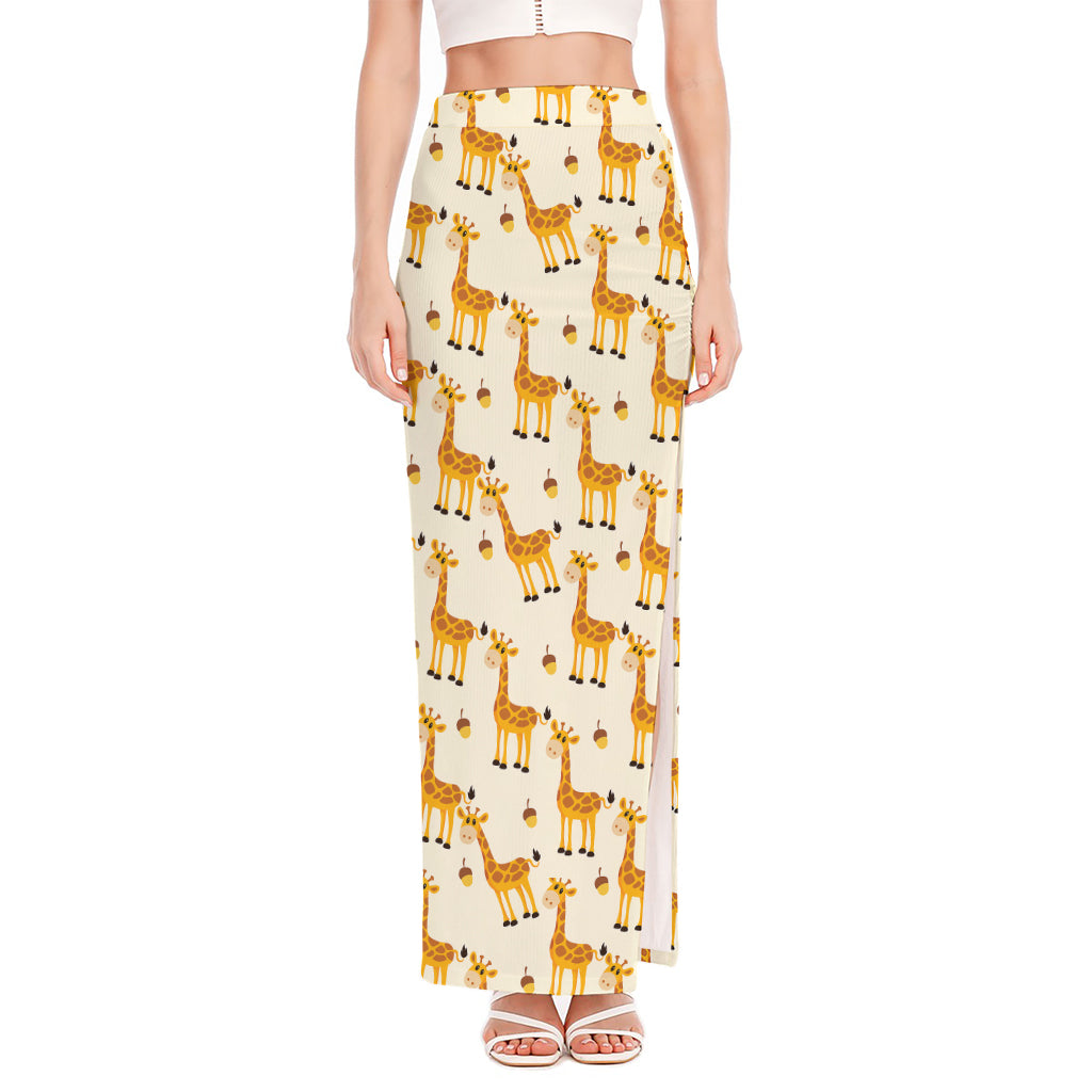 Cute Baby Giraffe Pattern Print High Slit Maxi Skirt