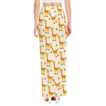 Cute Baby Giraffe Pattern Print High Slit Maxi Skirt