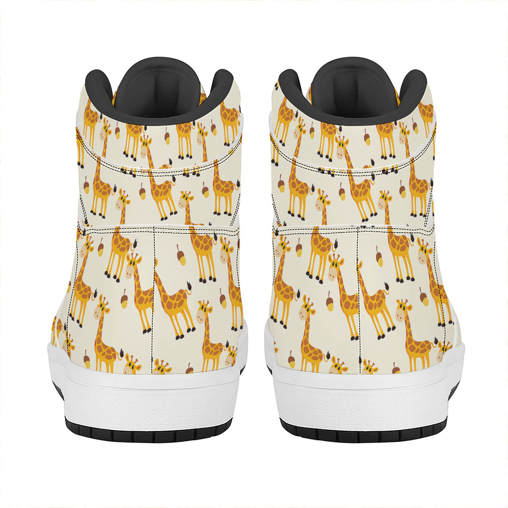 Cute Baby Giraffe Pattern Print High Top Leather Sneakers