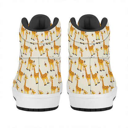 Cute Baby Giraffe Pattern Print High Top Leather Sneakers