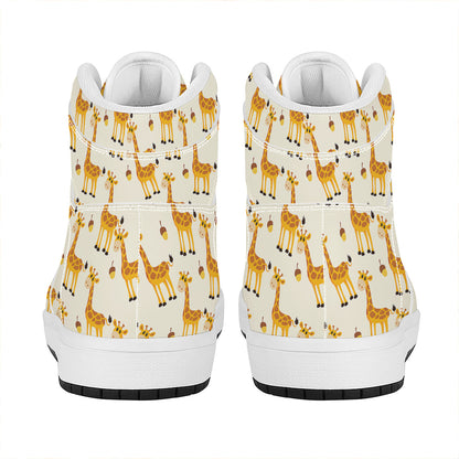 Cute Baby Giraffe Pattern Print High Top Leather Sneakers