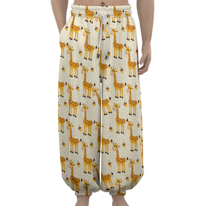 Cute Baby Giraffe Pattern Print Lantern Pants