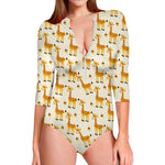 Cute Baby Giraffe Pattern Print Long Sleeve Swimsuit