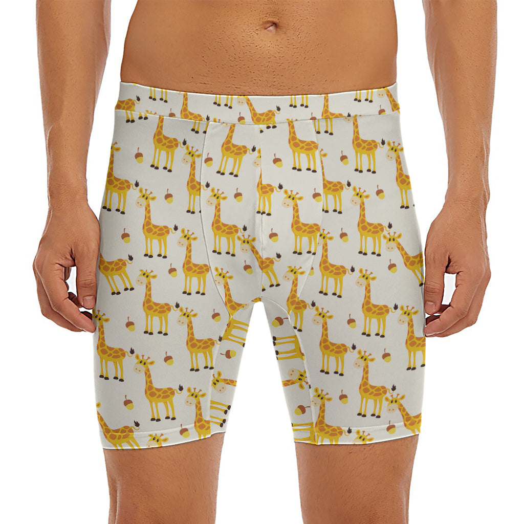Cute Baby Giraffe Pattern Print Men's Long Boxer Briefs
