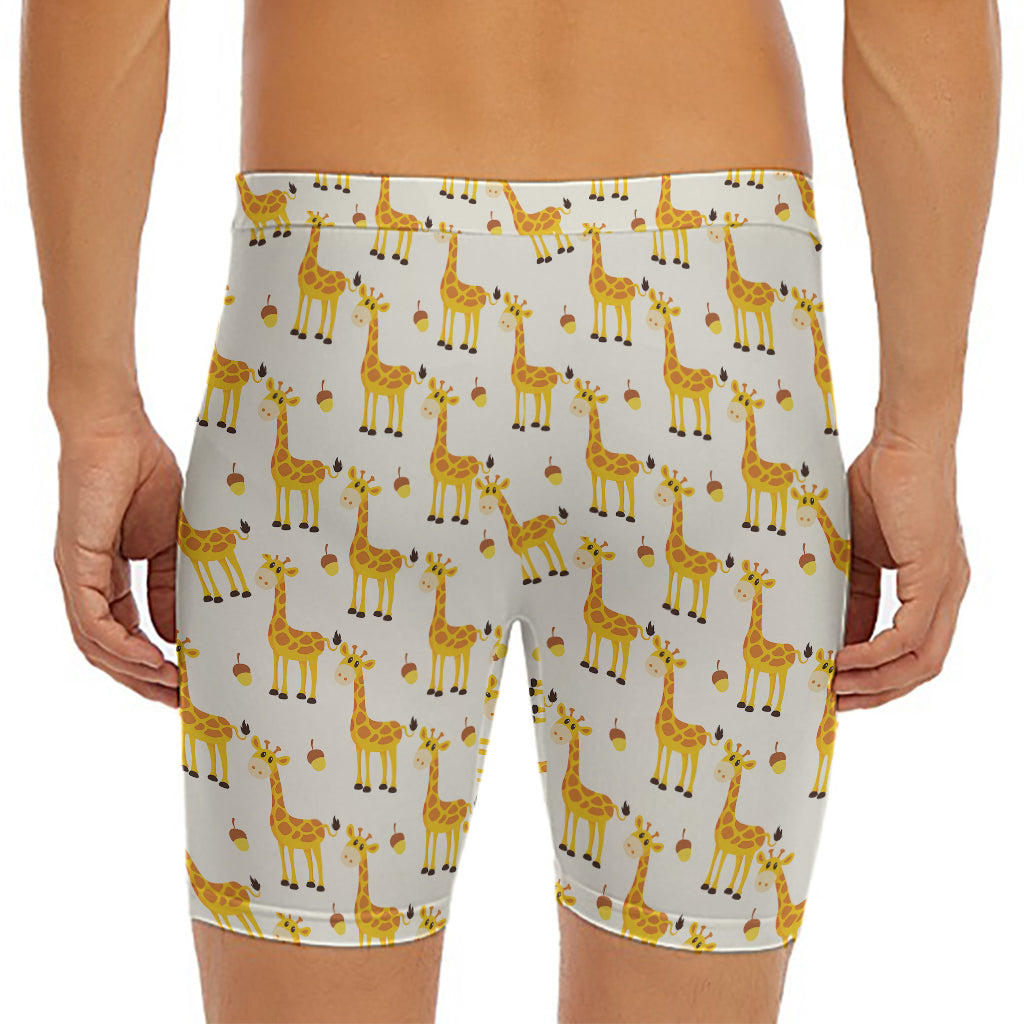 Cute Baby Giraffe Pattern Print Men's Long Boxer Briefs