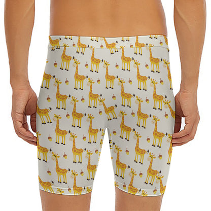 Cute Baby Giraffe Pattern Print Men's Long Boxer Briefs