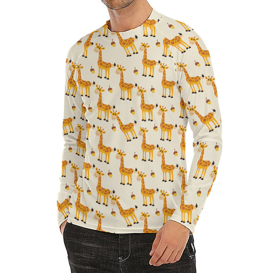 Cute Baby Giraffe Pattern Print Men's Long Sleeve Rash Guard