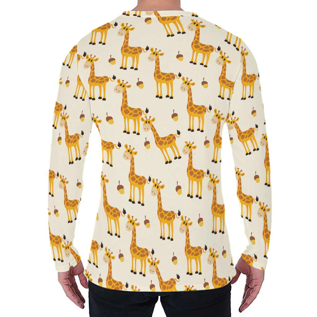 Cute Baby Giraffe Pattern Print Men's Long Sleeve T-Shirt