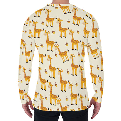 Cute Baby Giraffe Pattern Print Men's Long Sleeve T-Shirt
