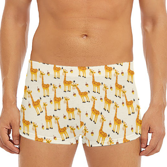 Cute Baby Giraffe Pattern Print Men's Short Boxer Briefs