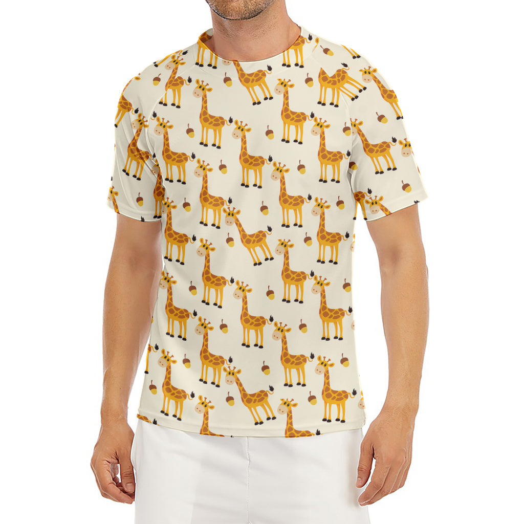 Cute Baby Giraffe Pattern Print Men's Short Sleeve Rash Guard