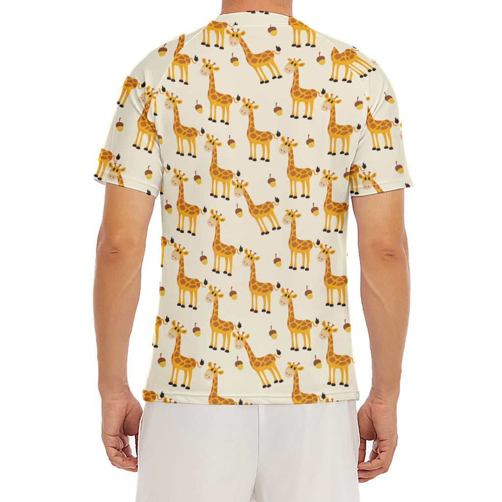 Cute Baby Giraffe Pattern Print Men's Short Sleeve Rash Guard