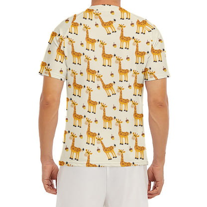 Cute Baby Giraffe Pattern Print Men's Short Sleeve Rash Guard