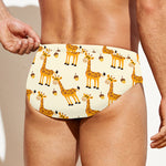 Cute Baby Giraffe Pattern Print Men's Swim Briefs