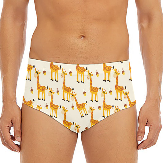 Cute Baby Giraffe Pattern Print Men's Triangle Swim Briefs
