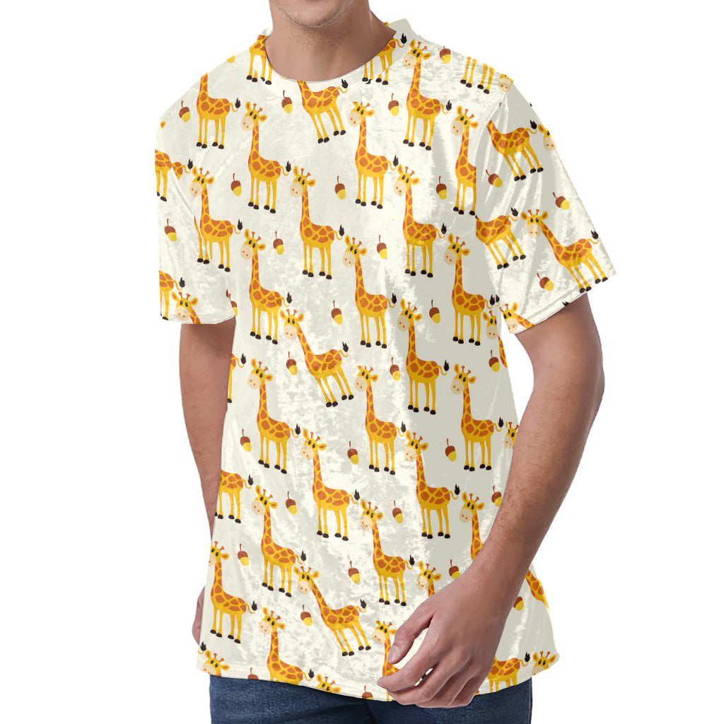 Cute Baby Giraffe Pattern Print Men's Velvet T-Shirt