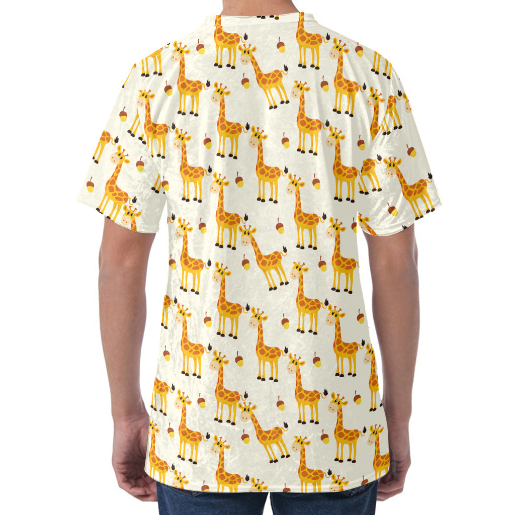 Cute Baby Giraffe Pattern Print Men's Velvet T-Shirt