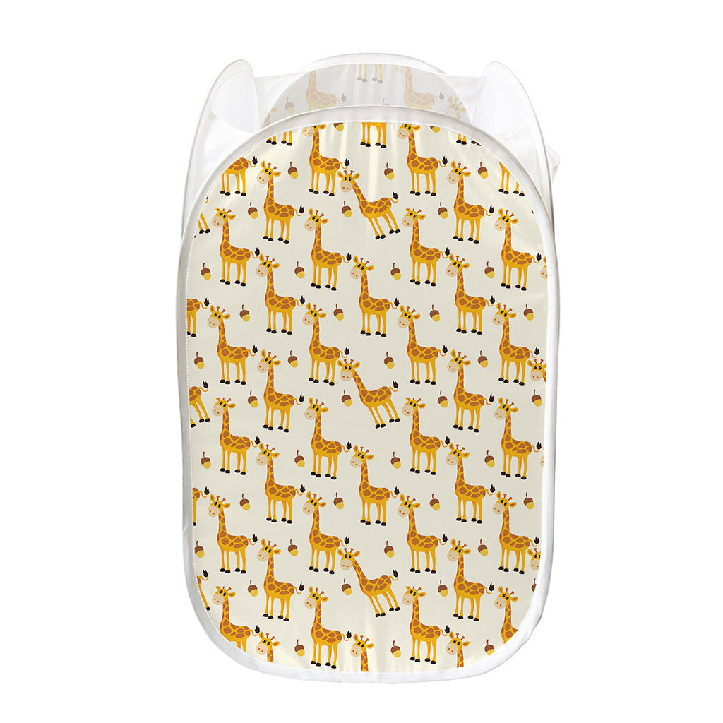 Cute Baby Giraffe Pattern Print Mesh Laundry Hamper