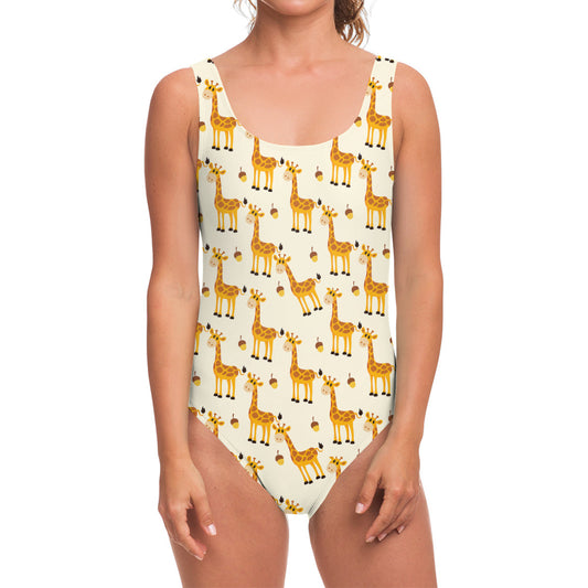 Cute Baby Giraffe Pattern Print One Piece Swimsuit